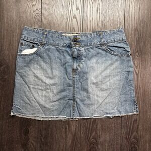Vtg Route 66 Denim Mini Skirt Light Wash Raw Hem Blue 18 Cotton Casual Y2k